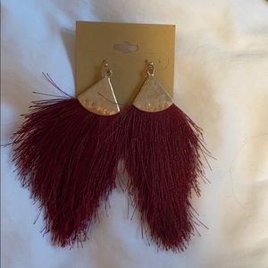Gold and maroon earrings